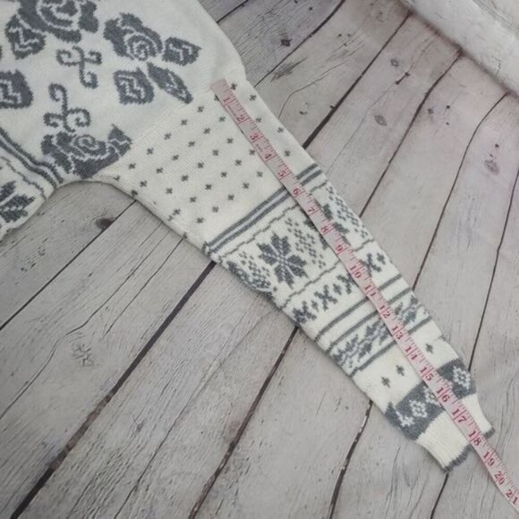 Vintage 70s Fair Isle White Nordic Knit Cardigan Sweater Rose Snowflake - Picture 14 of 15